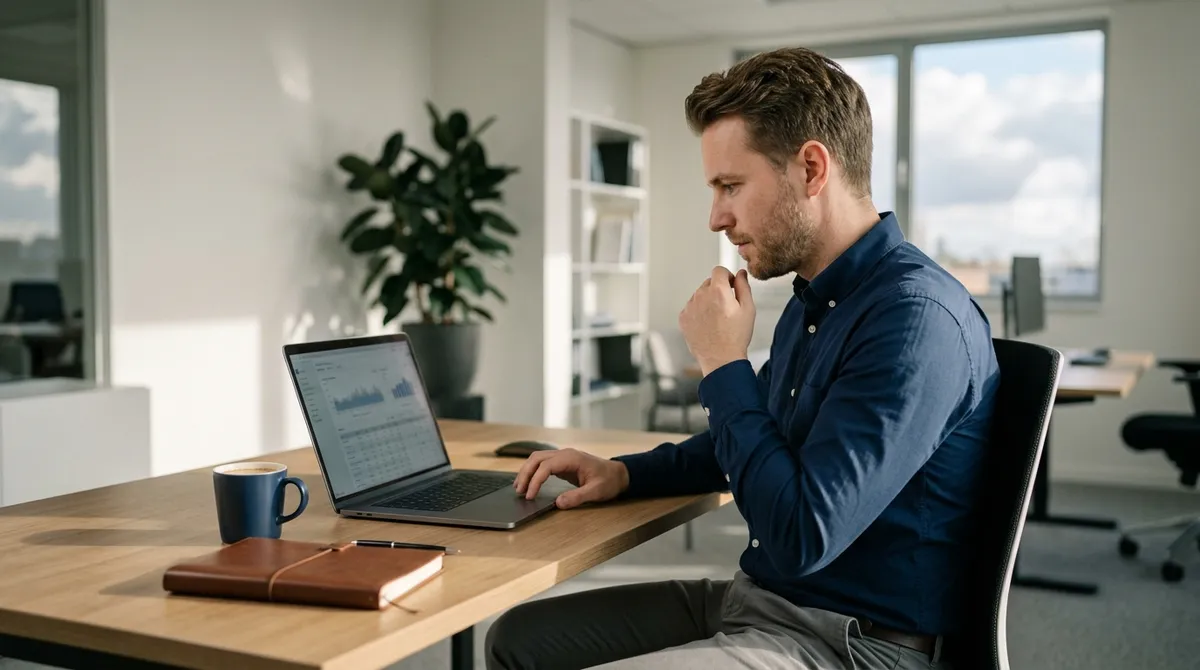 Consultant travaillant sur des analyses à son bureau